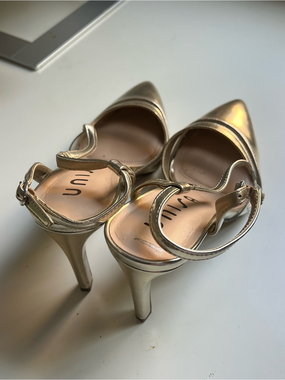 Unisa Metallic Gold Pointed Ankle-Strap Heels
